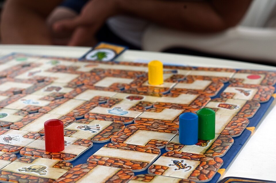 Colorful pieces on a tabletop board game